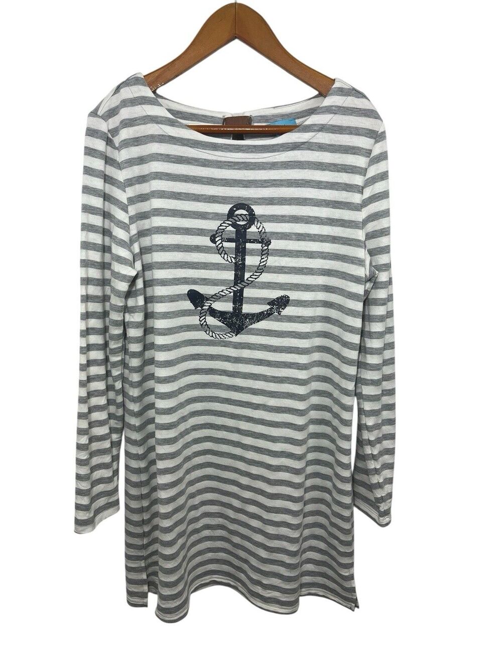 Sandiva Dress Nautical XL Tunic Cover-up Striped Anchor Women’s White Old Money